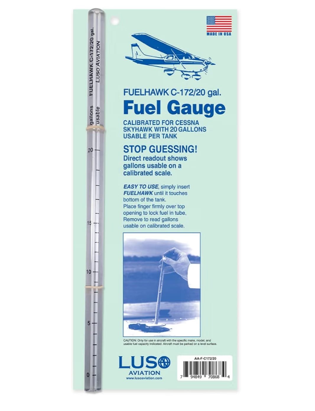 LUSO AVIATION MEDIDOR DE COMBUSTIBLE PARA AERONAVES CESSNA 172 - 20 GALONES